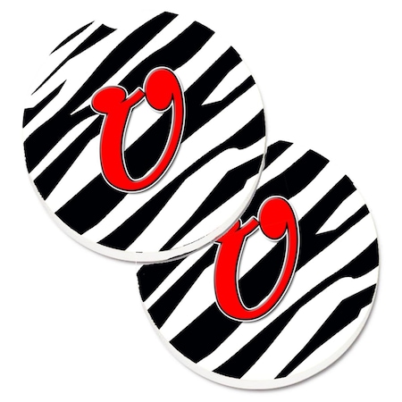 Carolines Treasures Monogram Initial U Zebra Red Set of 2 Cup Holder Car Coaster CJ1024-UCARC